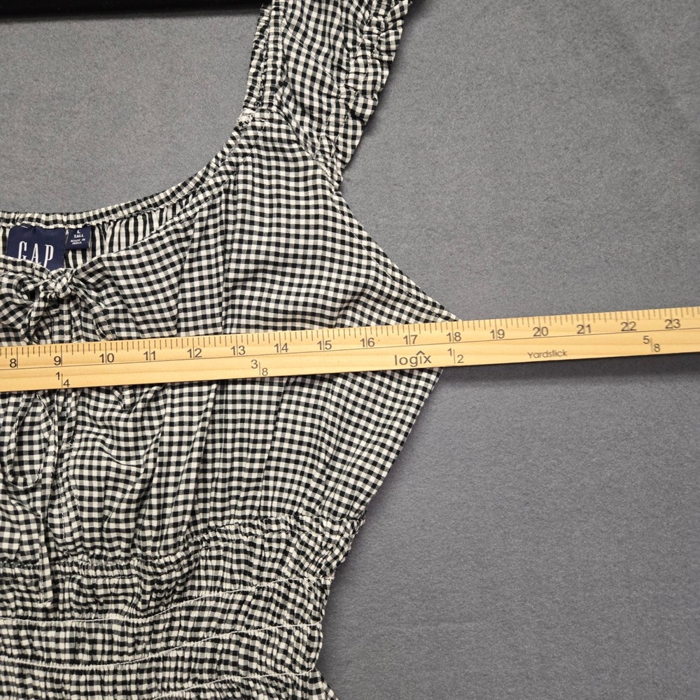 Gap Gingham Cottagecore Country Mini Dress Womens L Tall Black Ruffle Sleeve - Picture 8 of 13